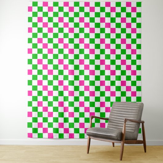 Roze Witte Groene Geruite Ontwerp Wandkleed (In situ)