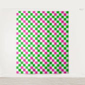 Roze Witte Groene Geruite Ontwerp Wandkleed (Voorkant)