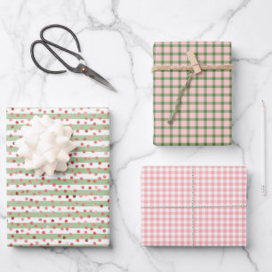 Roze Witte Groene Geruite Strepen Meisjes Verjaard Inpakpapier Vel