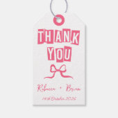 Roze & Witte Hand Getrokken Boog Huwelijk Cadeaulabel (Voorkant)