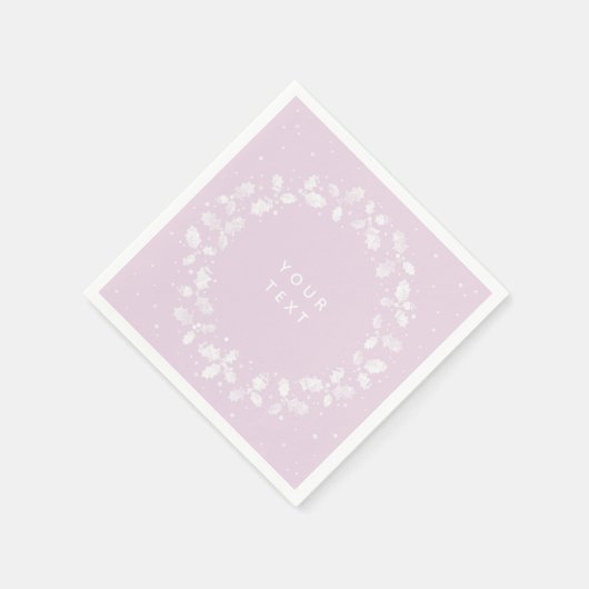 Roze + witte handdruk Holly Wreated Kerstmis Servet (Hoek)