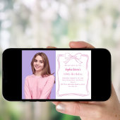 Roze witte handgetekende strik foto roze verjaarda kaart