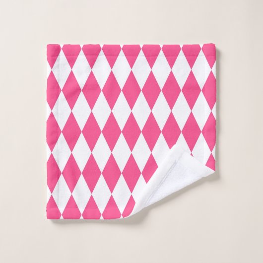 Roze Witte Harlequin Diamonds Checkers Ontwerp Bad Handdoek (Wasdoekje)