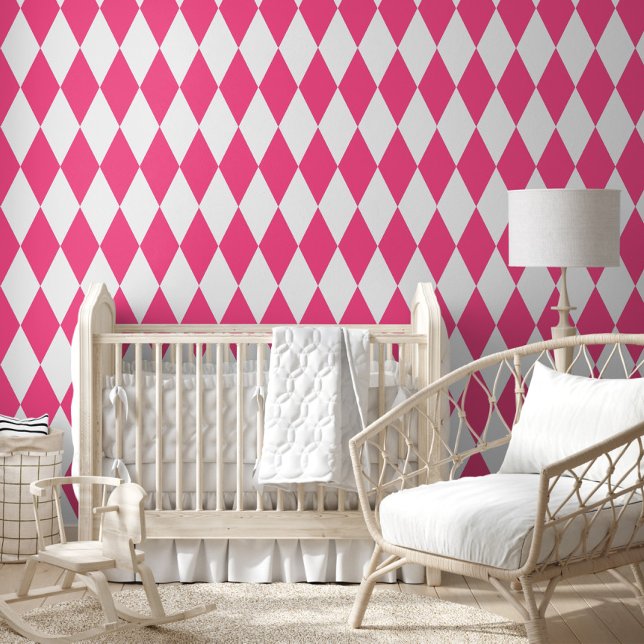 Roze Witte Harlequin Diamonds Checkers Ontwerp Behang (Creator heeft geüpload)
