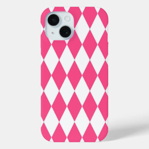 Roze Witte Harlequin Diamonds Checkers Ontwerp iPhone 15 Case