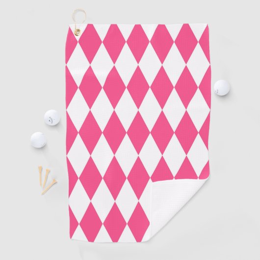 Roze Witte Harlequin Diamonds Checkers Ontwerp Golfhanddoek (Insitu)