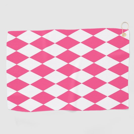 Roze Witte Harlequin Diamonds Checkers Ontwerp Golfhanddoek (Horizontaal)
