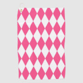 Roze Witte Harlequin Diamonds Checkers Ontwerp Golfhanddoek (Voorkant)