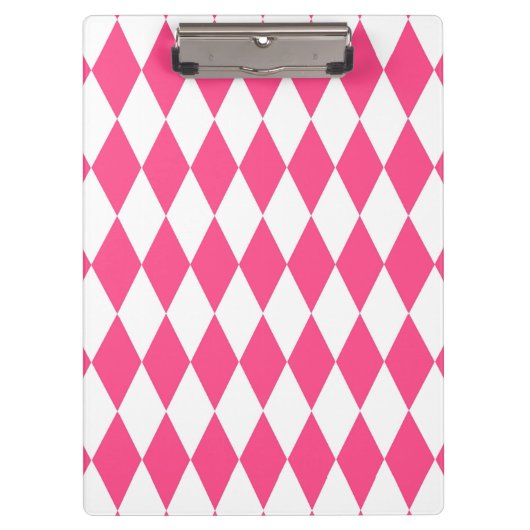 Roze Witte Harlequin Diamonds Checkers Ontwerp Klembord (Voorkant)