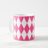 Roze Witte Harlequin Diamonds Checkers Ontwerp Koffiemok (Voorkant links)