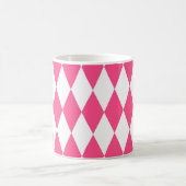 Roze Witte Harlequin Diamonds Checkers Ontwerp Koffiemok (Center)