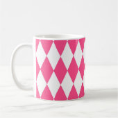 Roze Witte Harlequin Diamonds Checkers Ontwerp Koffiemok (Links)