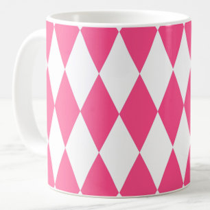 Roze Witte Harlequin Diamonds Checkers Ontwerp Koffiemok
