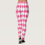 Roze Witte Harlequin Diamonds Checkers Ontwerp Leggings (Achterkant)