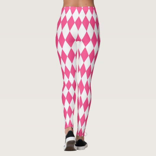 Roze Witte Harlequin Diamonds Checkers Ontwerp Leggings (Achterkant)