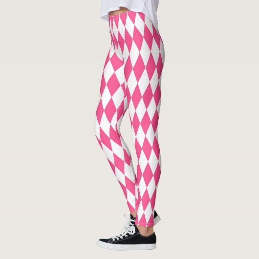 Roze Witte Harlequin Diamonds Checkers Ontwerp Leggings (Links)