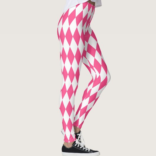 Roze Witte Harlequin Diamonds Checkers Ontwerp Leggings