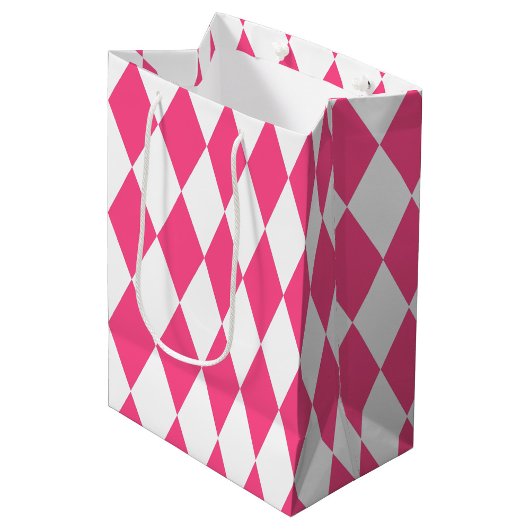 Roze Witte Harlequin Diamonds Checkers Ontwerp Medium Cadeauzakje