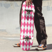 Roze Witte Harlequin Diamonds Checkers Ontwerp Persoonlijk Skateboard