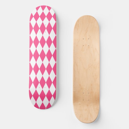 Roze Witte Harlequin Diamonds Checkers Ontwerp Persoonlijk Skateboard (Voorkant)