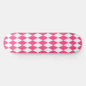 Roze Witte Harlequin Diamonds Checkers Ontwerp Persoonlijk Skateboard (Horizontaal)
