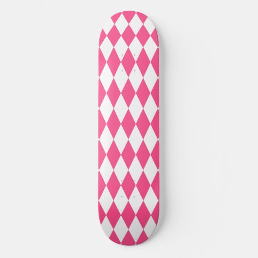 Roze Witte Harlequin Diamonds Checkers Ontwerp Persoonlijk Skateboard (Voorkant)