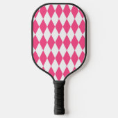Roze Witte Harlequin Diamonds Checkers Ontwerp Pickleball Paddle (Voorkant)