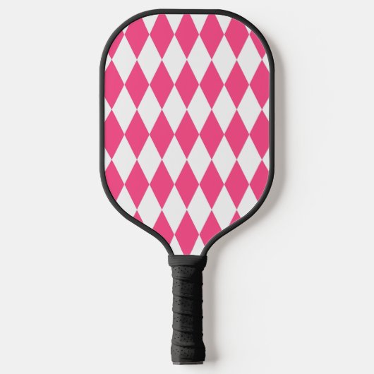 Roze Witte Harlequin Diamonds Checkers Ontwerp Pickleball Paddle (Voorkant)