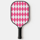 Roze Witte Harlequin Diamonds Checkers Ontwerp Pickleball Paddle (Achterkant)
