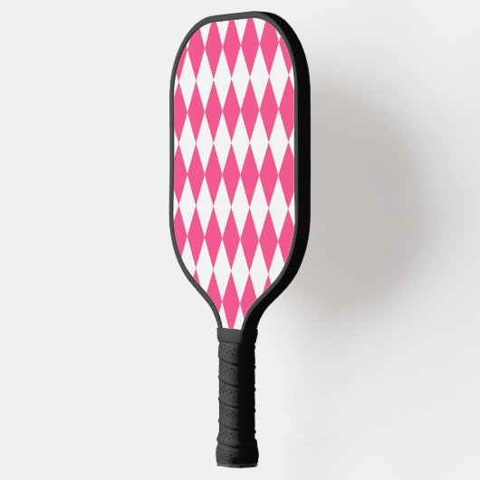 Roze Witte Harlequin Diamonds Checkers Ontwerp Pickleball Paddle (Links)