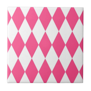 Roze Witte Harlequin Diamonds Checkers Ontwerp Tegeltje