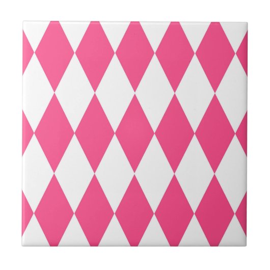 Roze Witte Harlequin Diamonds Checkers Ontwerp Tegeltje (Voorkant)