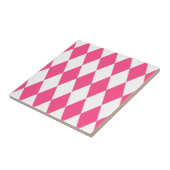 Roze Witte Harlequin Diamonds Checkers Ontwerp Tegeltje (Zijkant)