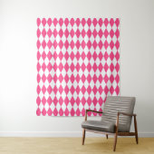 Roze Witte Harlequin Diamonds Checkers Ontwerp Wandkleed (In situ)
