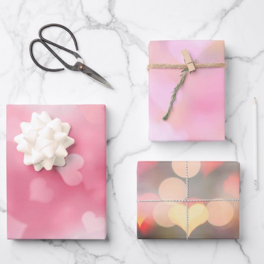 Roze Witte Hart Inpakpapier Vel (Voorkant)