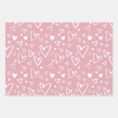 Roze Witte Hart Inpakpapier Vel (Voorkant)