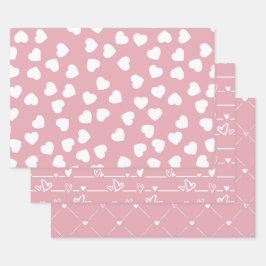 Roze Witte Hart Inpakpapier Vel