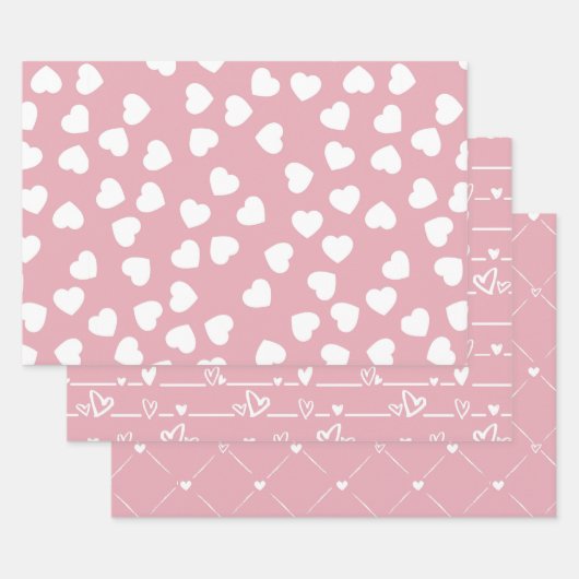 Roze Witte Hart Inpakpapier Vel (Set)