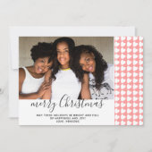 Roze Witte Hart Prettig Kerstmis Fotokaart (Voorkant)