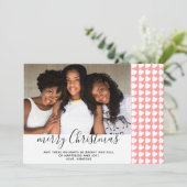 Roze Witte Hart Prettig Kerstmis Fotokaart (Staand voorkant)