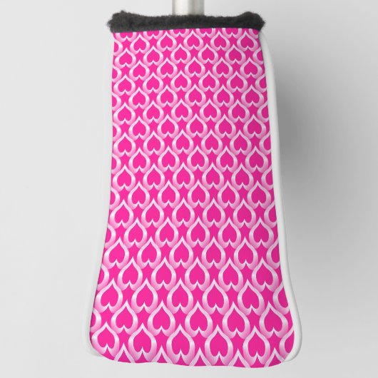 Roze Witte Harten Patroon Golfheadcover (Draai 90)