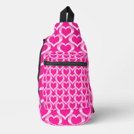 Roze Witte Harten Patroon Sling Bag