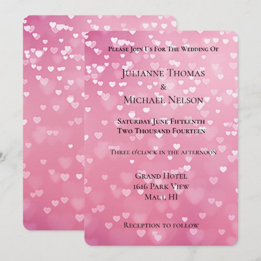 Roze Witte Harten Romantische bruiloft Kaart (Voorkant / Achterkant)