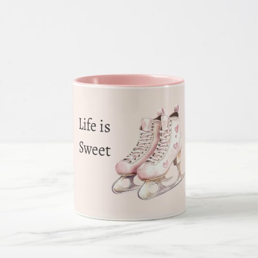 Roze Witte Harten Schaatsen Leven is Lief Mok (Midden)