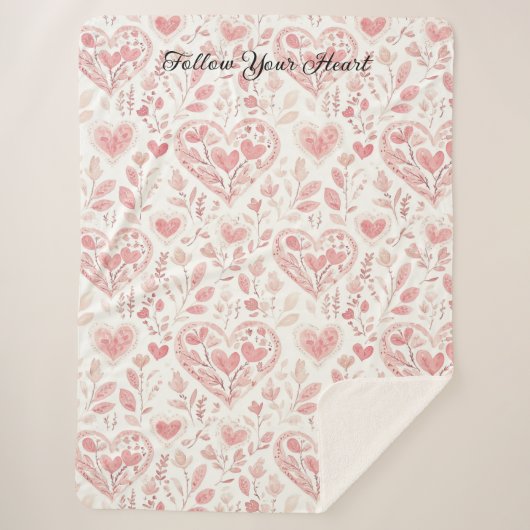 Roze Witte Harten Sherpa Deken (Voorkant)