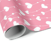 Roze witte harten voor haar verjaardag Baby Shower Cadeaupapier (Rol Hoek)