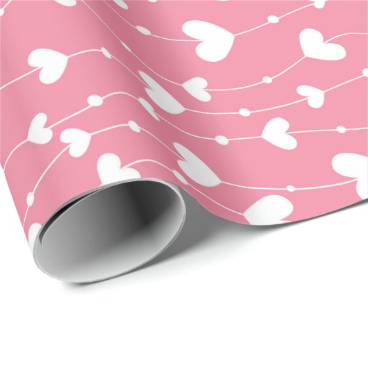 Roze witte harten voor haar verjaardag Baby Shower Cadeaupapier (Rol Hoek)