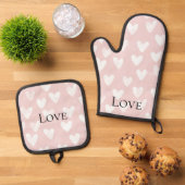 Roze witte harten voor meisjes ovenwant & pannenlap set (Top down)