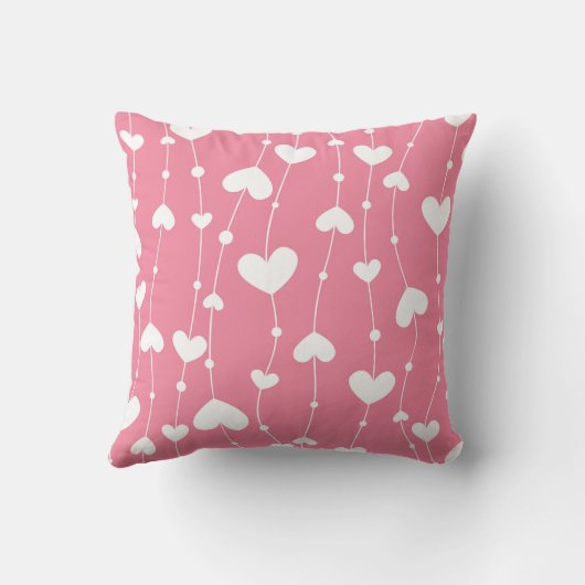 Roze witte harten, woestenij kussen (Achterkant)