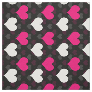 Roze Witte Harten Zwart  Stof